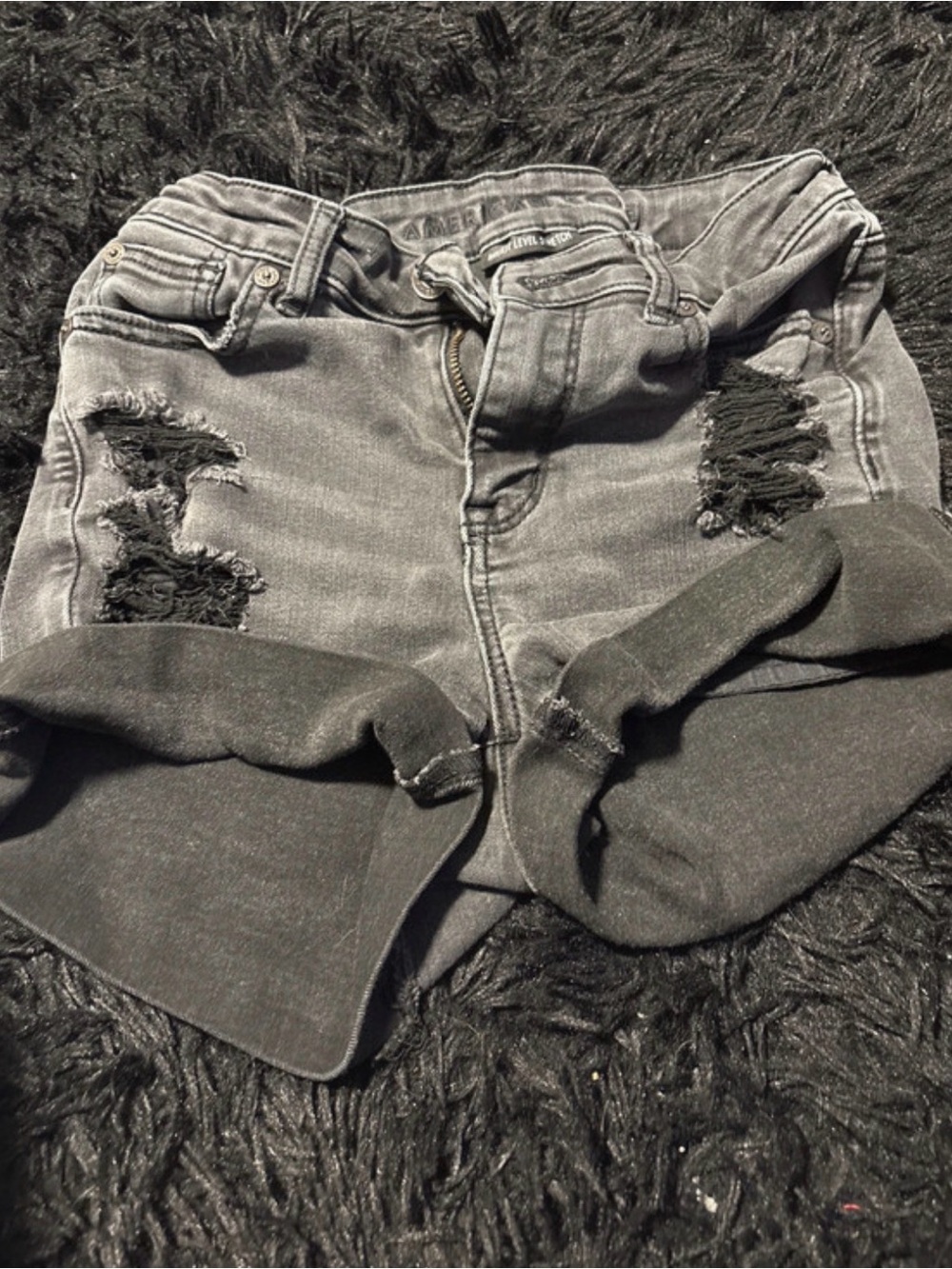 American Eagle Outfitters Distressed Black Rolled-Hem Denim Shorts